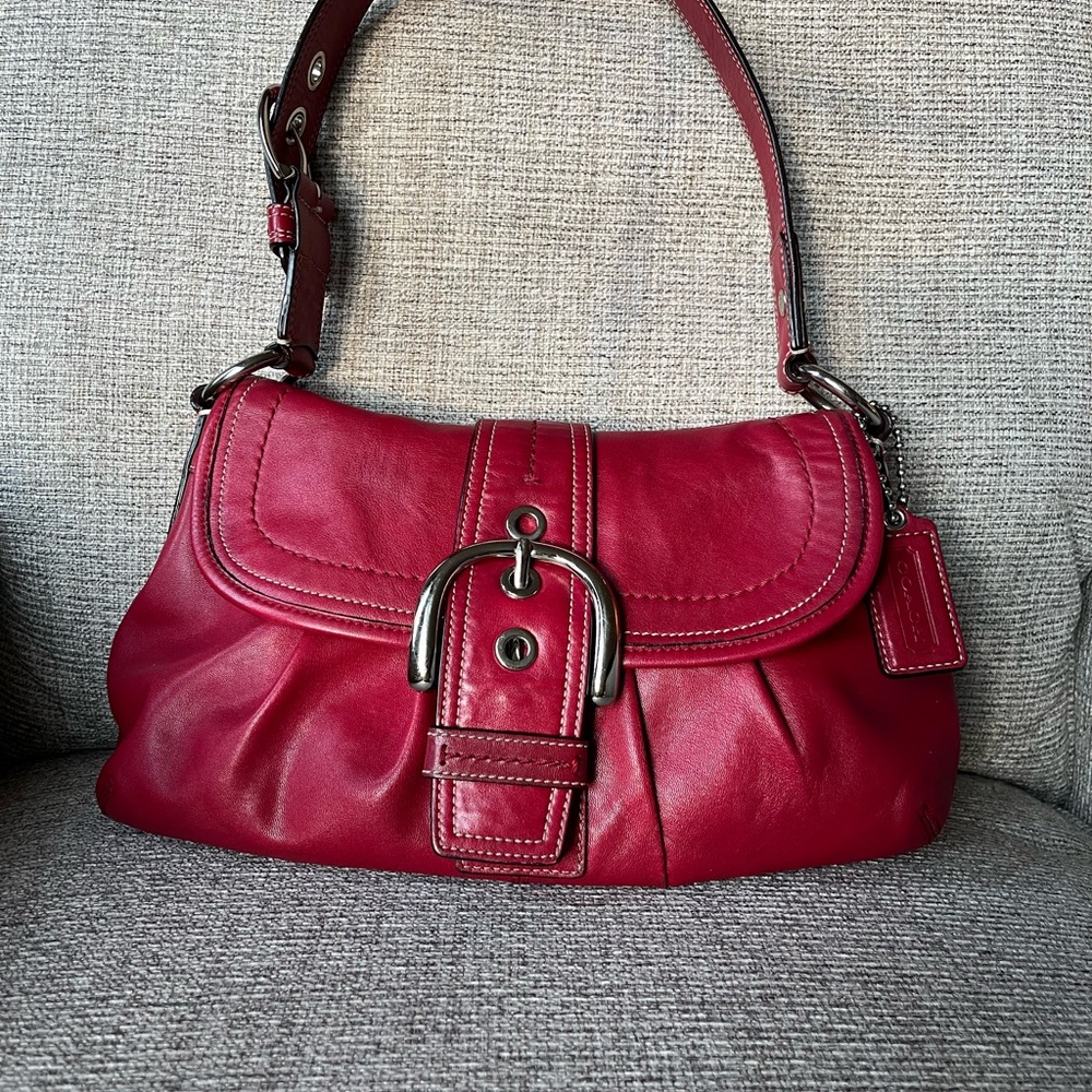 Coach Red Soho Pleated Buckle Leather Shoulder Bag F15204